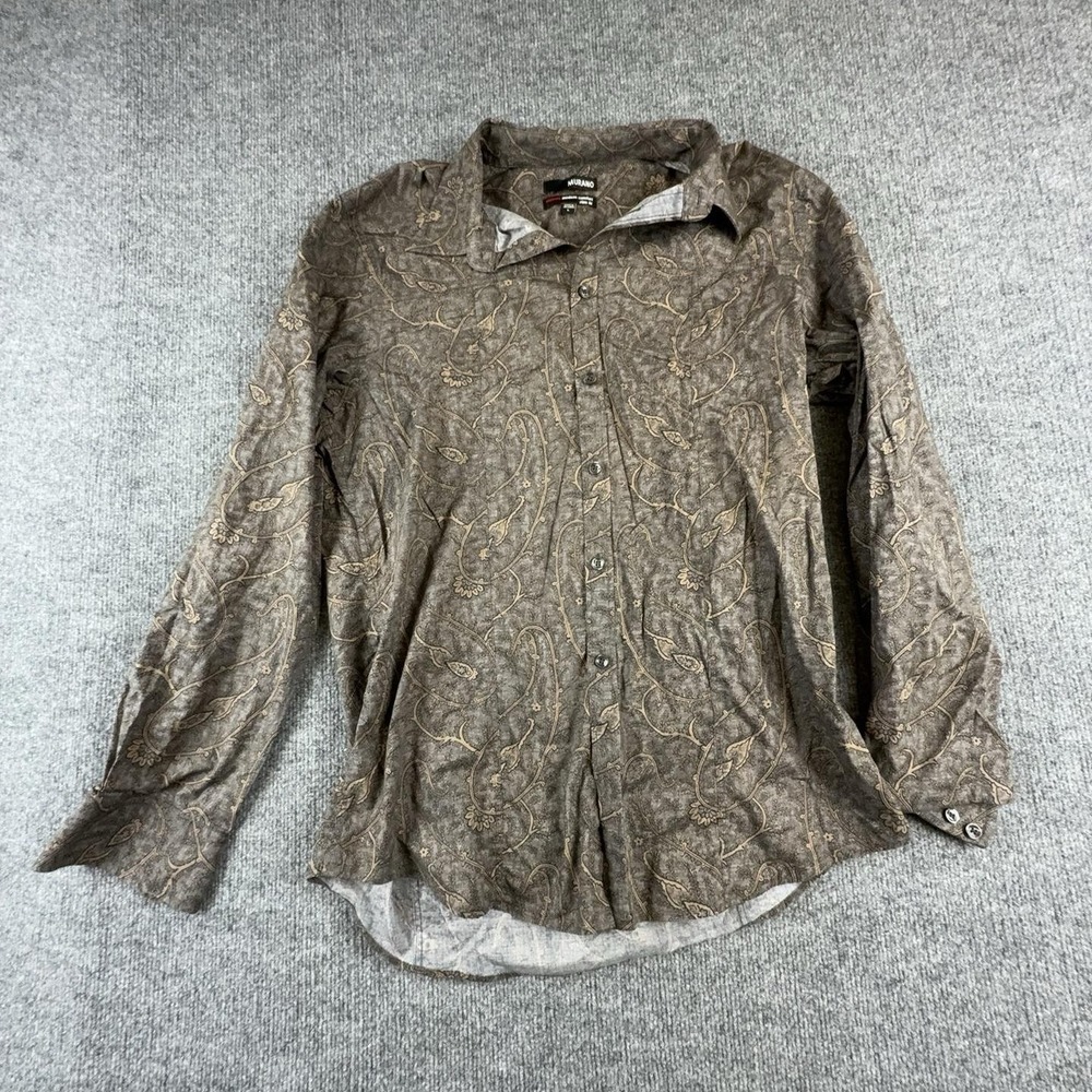Murano Shirt Mens Large Brown Paisley Long Sleeve Button Front Slim Fit Stretch